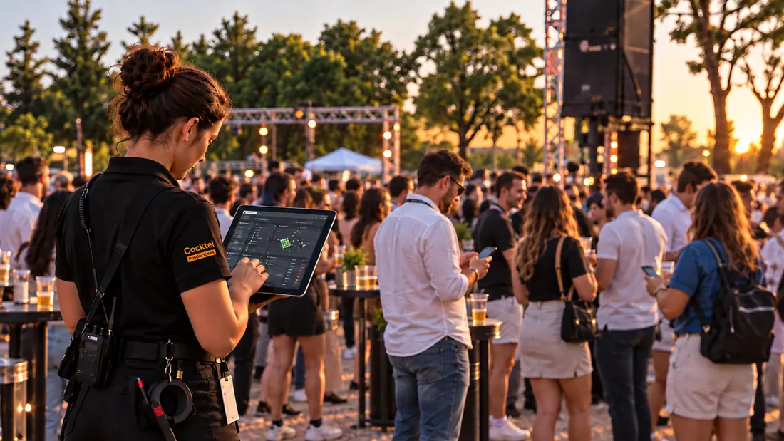 Técnica de Cocktel monitoreando el evento con una tablet