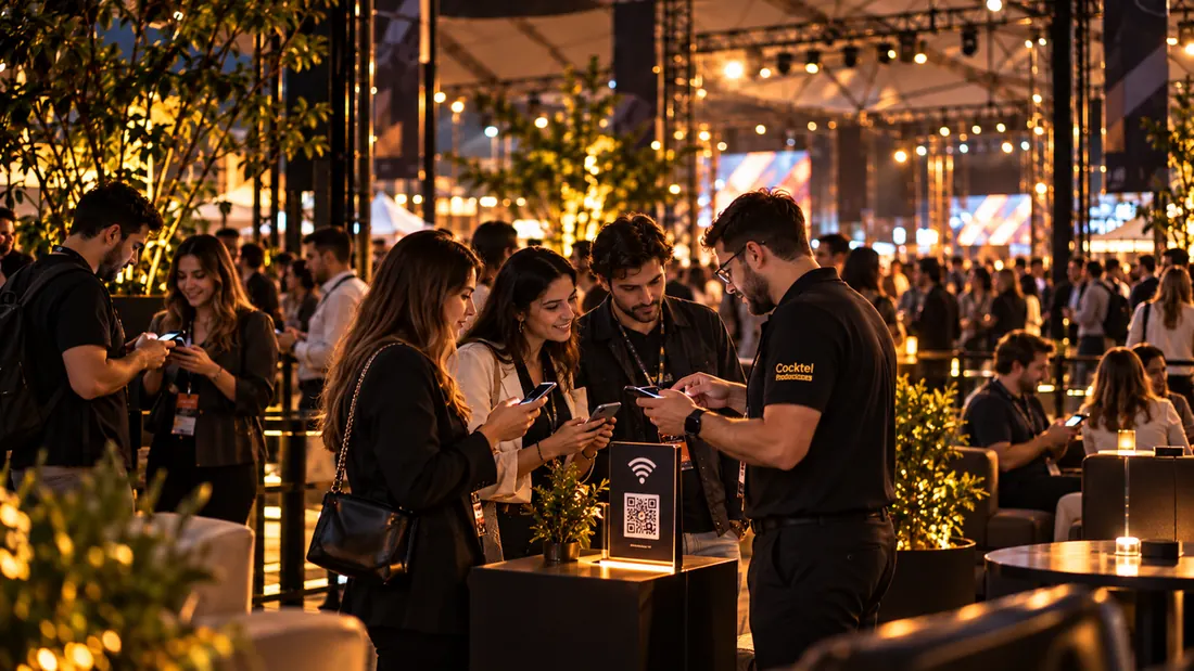Asistentes conectándose mediante un punto de acceso con QR